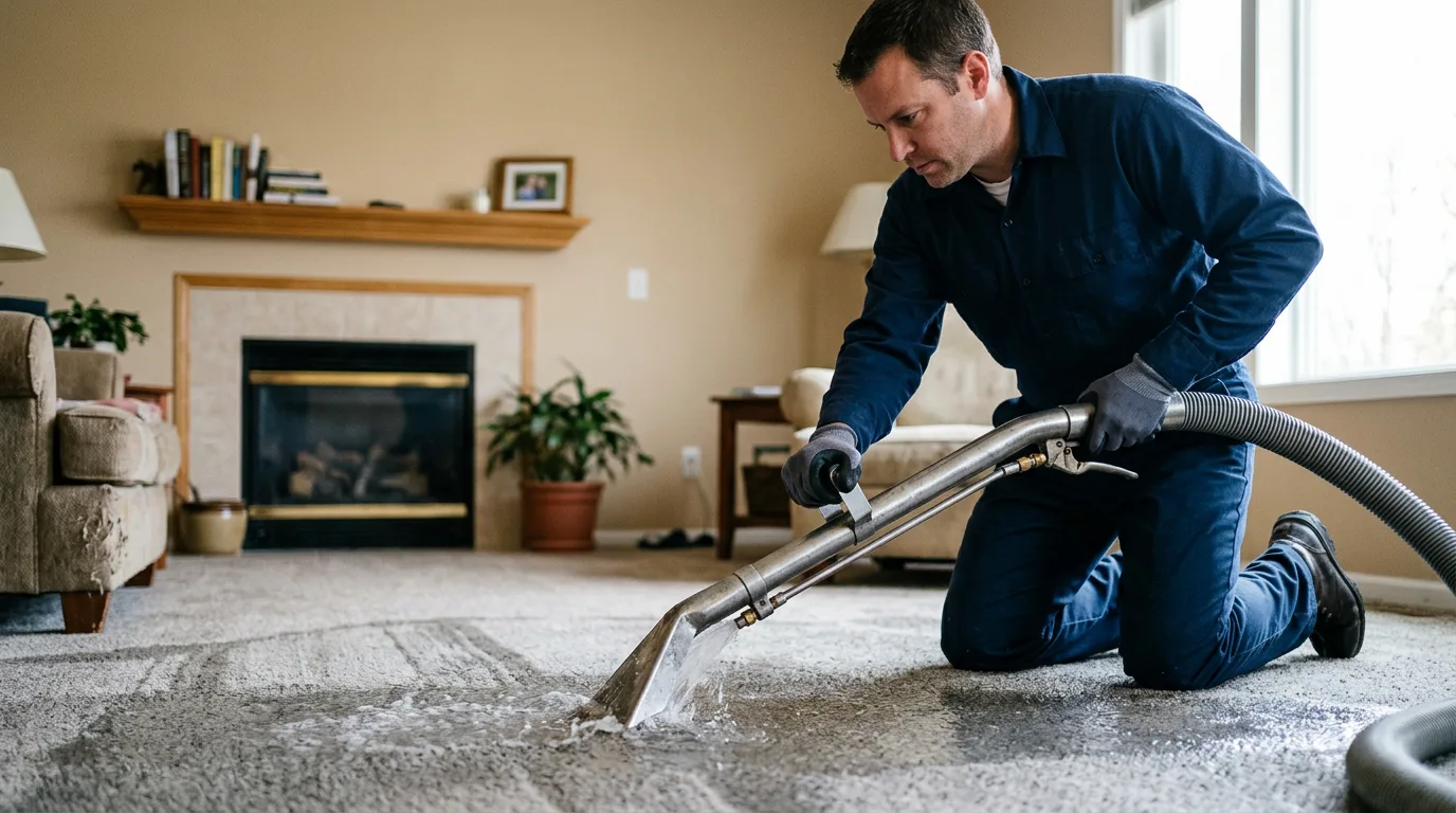 Water damage restoration technician working near Balsam Lake, WI